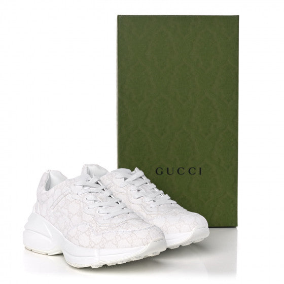 GUCCI        GG Supreme Monogram Womens Rhyton Sneakers White